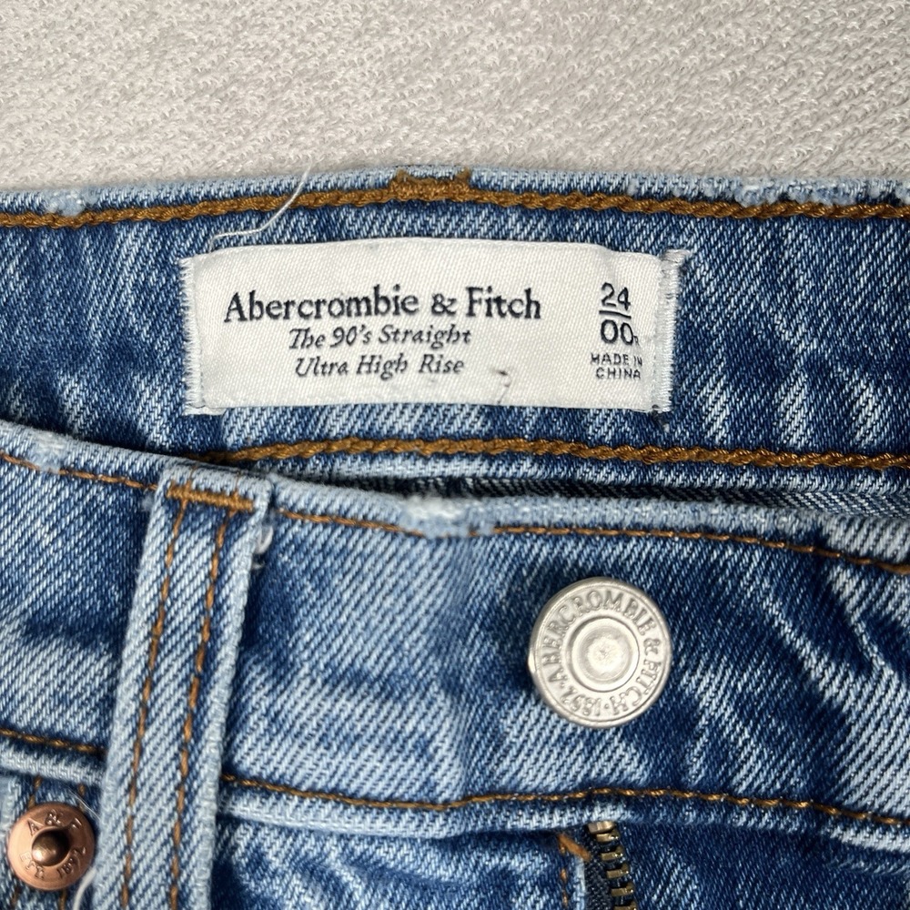 Abercrombie Fitch The 90's Straight Ultra High Rise Jeans Size 24/00 Distressed - Picture 4 of 9